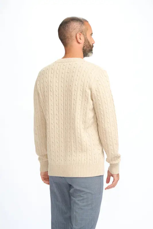 Cavani Foston Navy - Pull en laine à motifs en câble