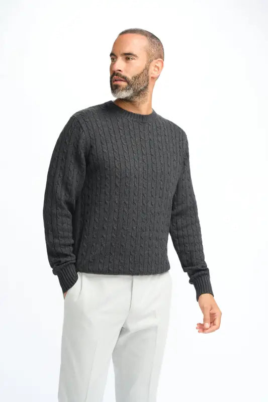 Cavani Foston Navy - Pull en laine à motifs en câble