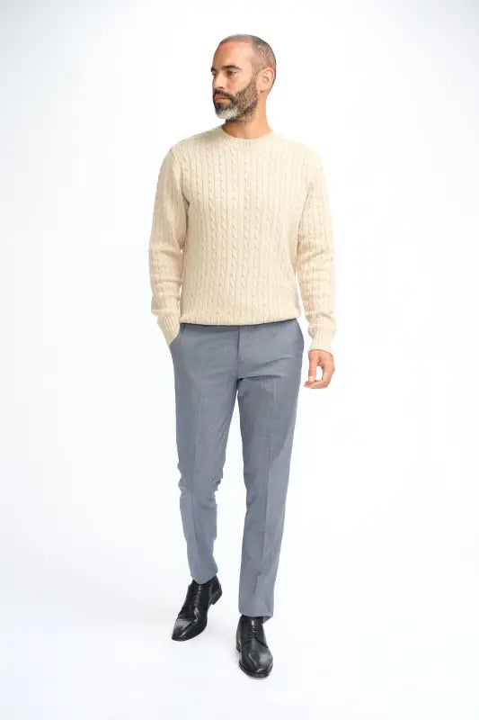 Cavani Foston Navy - Pull en laine à motifs en câble