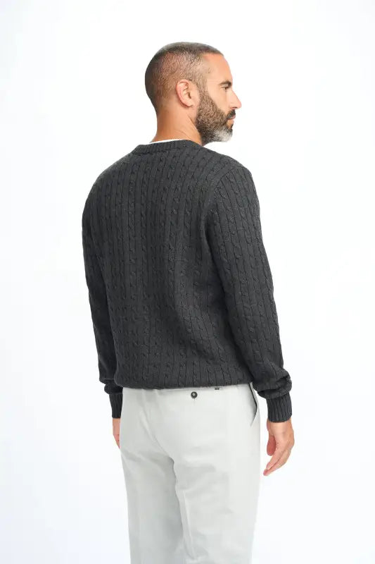 Cavani Foston Navy - Pull en laine à motifs en câble