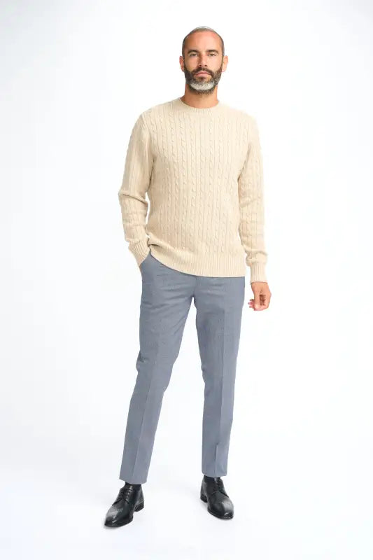 Cavani Foston Navy - Pull en laine à motifs en câble