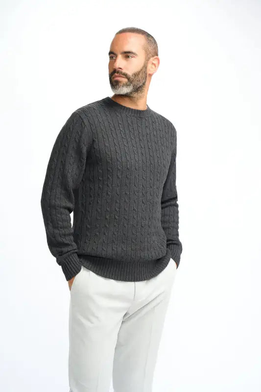 Cavani Foston Navy - Pull en laine à motifs en câble