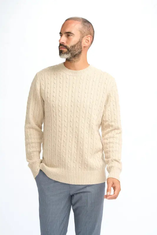 Cavani Foston Navy - Pull en laine à motifs en câble