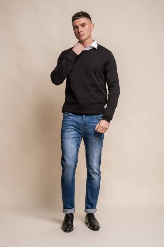 Cavani KN101 Navy - Pull en maille pour hommes. - pullover