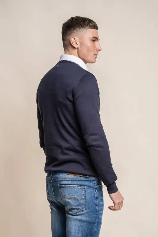 Cavani KN101 Navy - Pull en maille pour hommes. - pullover