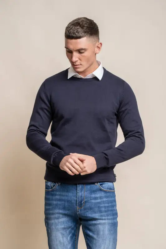 Cavani KN101 Navy - Pull en maille pour hommes. - pullover