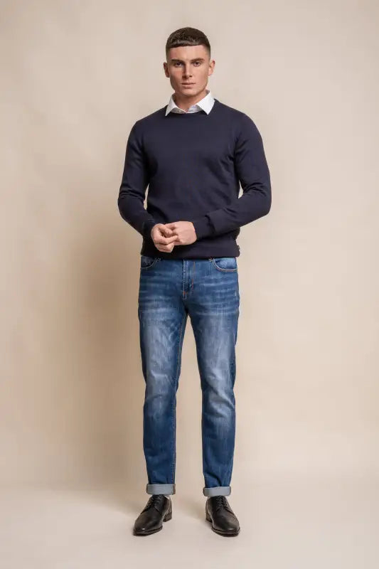 Cavani KN101 Navy - Pull en maille pour hommes. - pullover