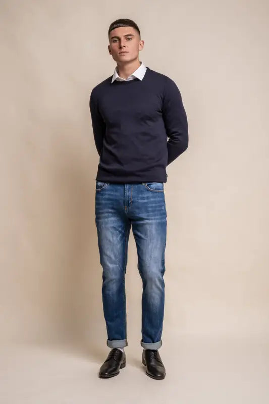Cavani KN101 Navy - Pull en maille pour hommes. - pullover