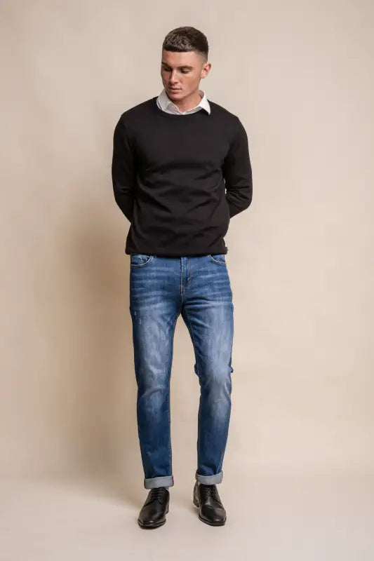 Cavani KN101 Navy - Pull en maille pour hommes. - pullover