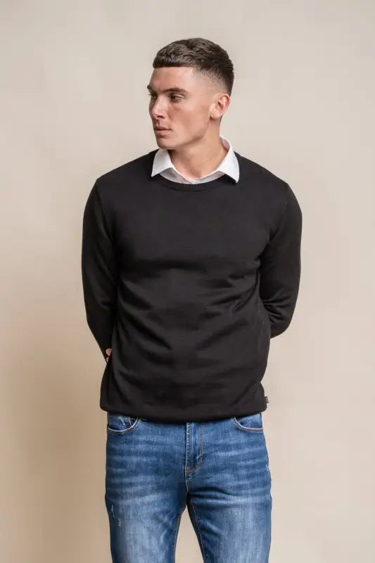 Cavani KN101 Navy - Pull en maille pour hommes. - S / black