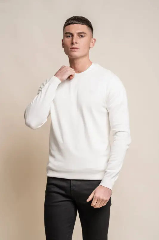Cavani KN101 Navy - Pull en maille pour hommes. - S / ecru
