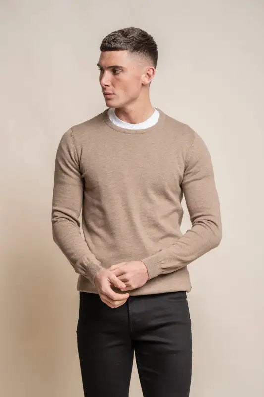 Cavani KN101 Navy - Pull en maille pour hommes. - S / fawn