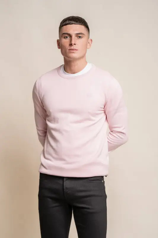 Cavani KN101 Navy - Pull en maille pour hommes. - S / pink