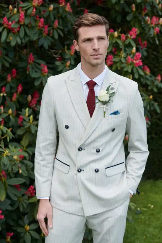 Costume homme à rayures en pierre - Double boutonnage