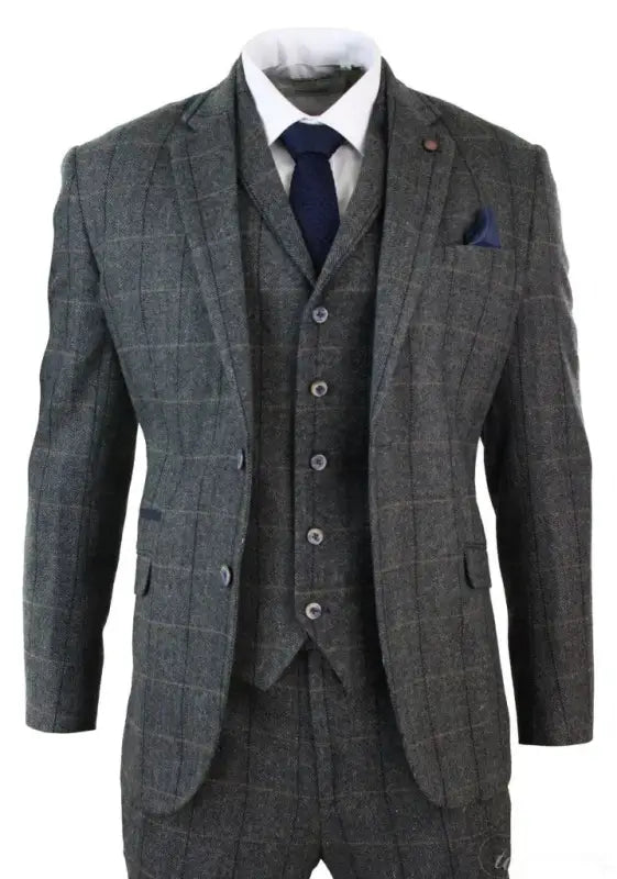 Costume trois pièces gris / bleu marine à chevrons