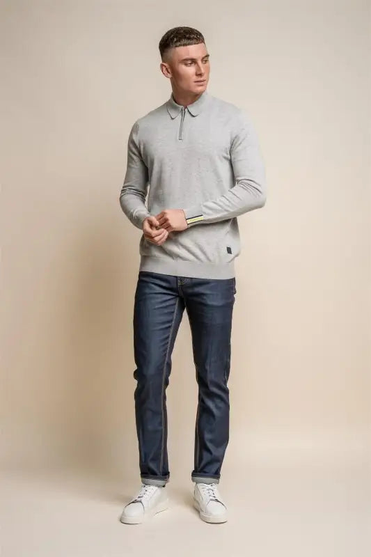 Falcao Grey - Pull pour hommes avec fermeture éclair