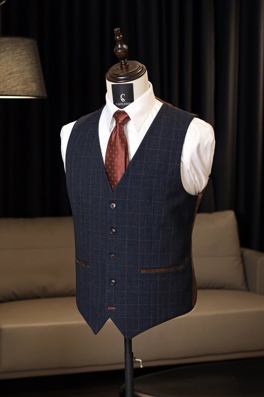 CASTLESON Admiral - Costume homme Check Marine