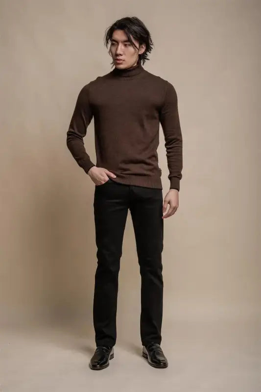 Karris Pull col roulé Homme Marron - Cavani - Pull col roulé