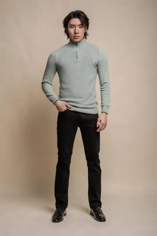 Kyle Almond Green - Pull pour hommes avec fermeture éclair