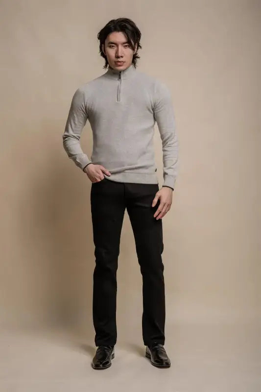 Kyle Mid Grey - Pull pour hommes avec fermeture éclair