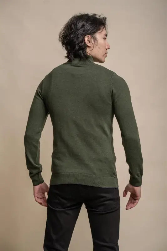 Kyle Olive Green - Pull pour hommes avec fermeture éclair