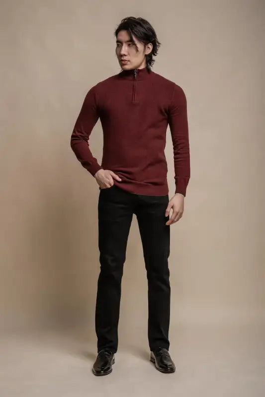 Kyle Wine Red - Pull pour hommes avec fermeture éclair