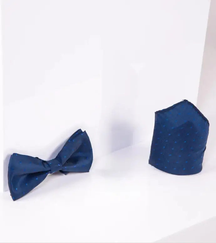 Ensemble Gentlemen Nœud Papillon à Pois Bleus Avec Pochette Assortie