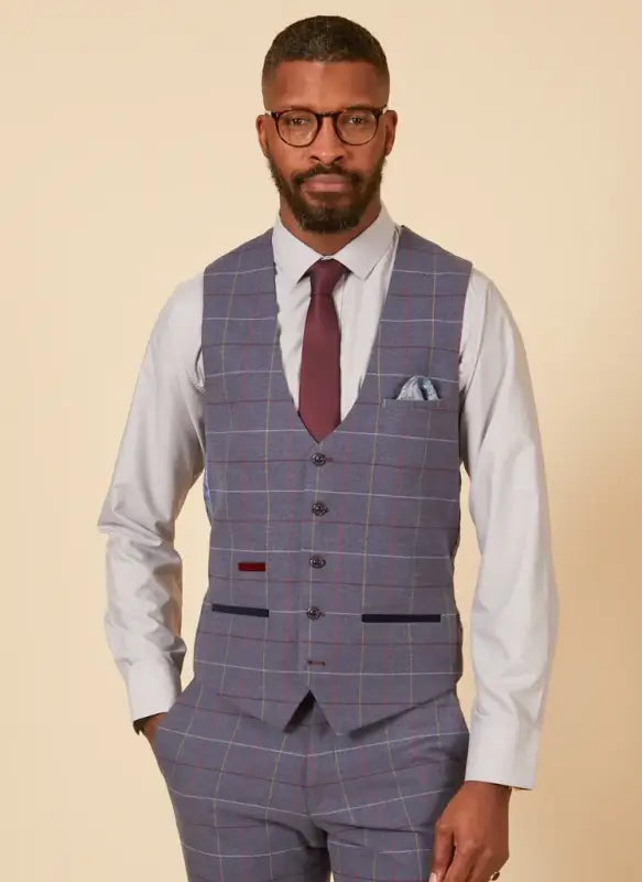 Marc Darcy - Gilet Drake Bleu Ciel à Motif Carreaux 1