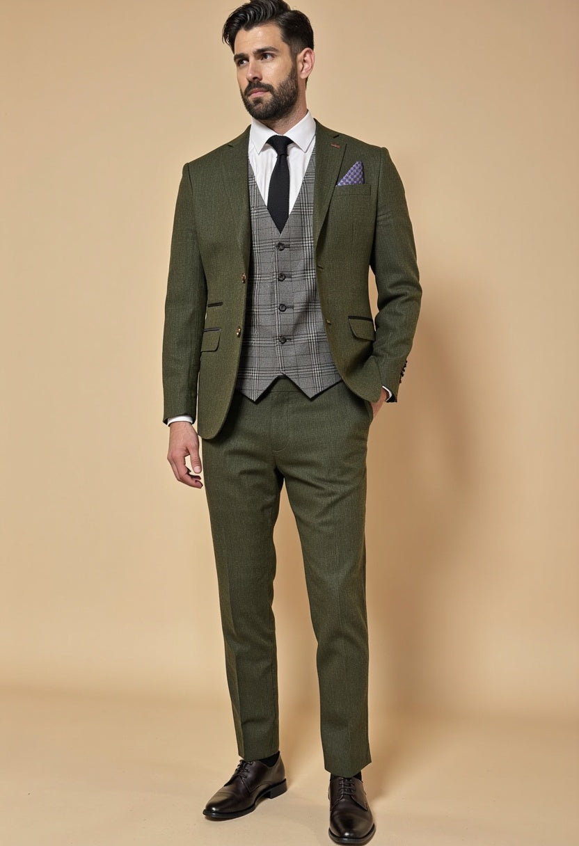 CASTLESON Chief - Costume homme en tweed olive Mix & Match