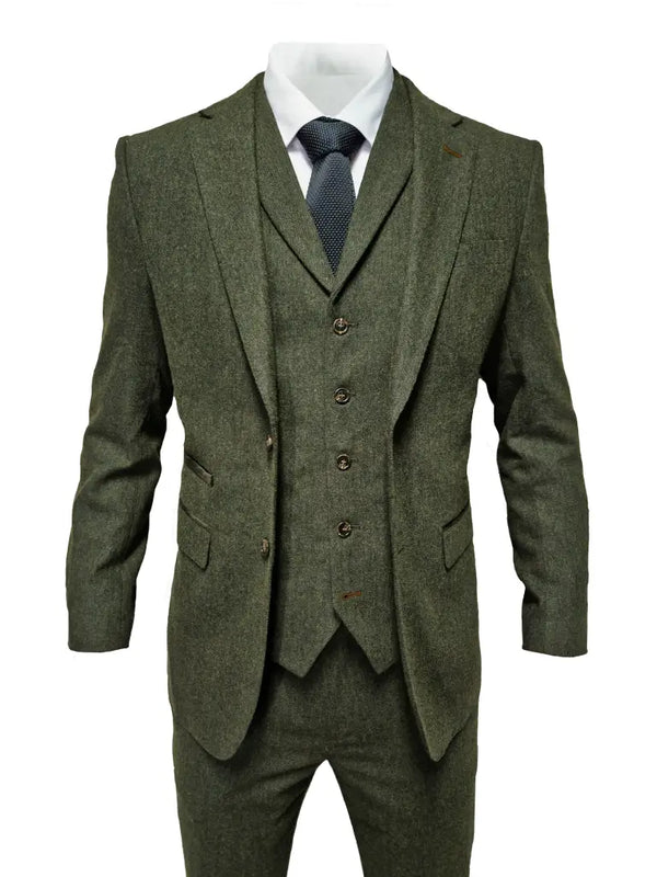 CASTLESON Chief - Costume pour hommes en tweed vert olive.