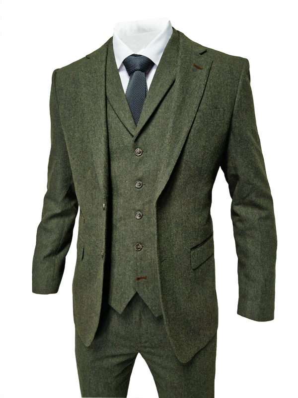 CASTLESON Chief - Costume pour hommes en tweed vert olive.
