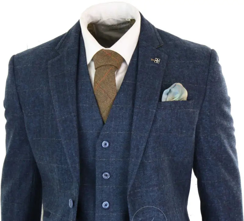 Costume tweed Carnegi trois pièces bleu marine style Peaky