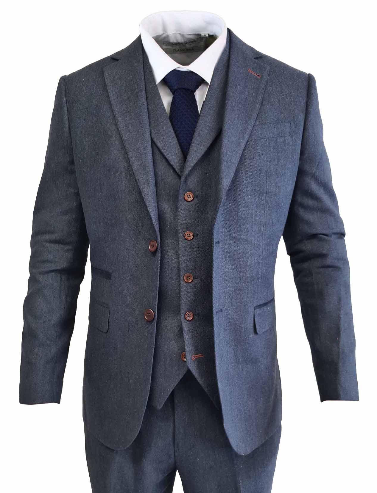 TAVERNY Chief - Costume homme Tweed Marine - Driedelig pak