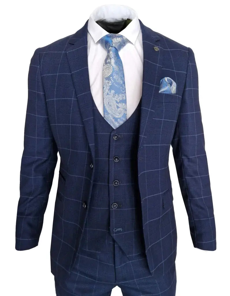 Costume pour homme bleu marine - costume à carreaux 3