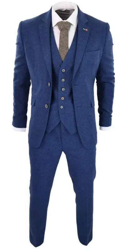 Costume tweed 3 pièces slim fit bleu Orson - Cavani