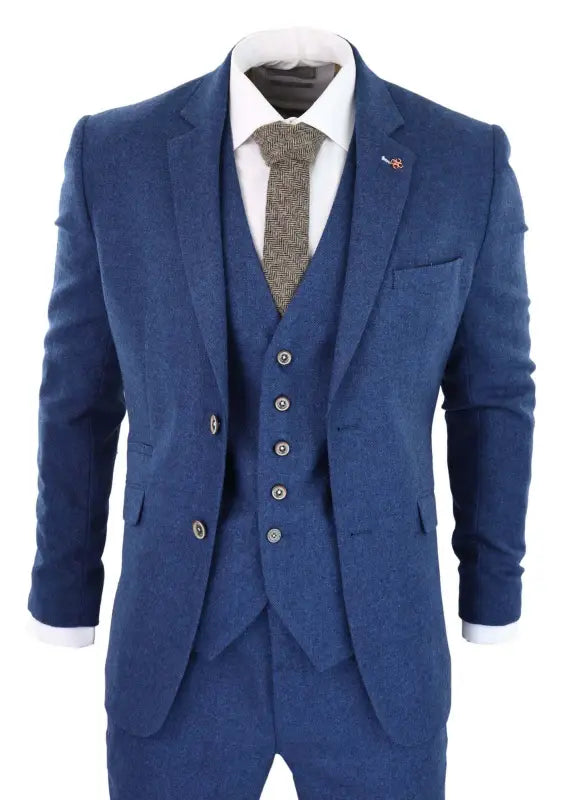 Costume tweed 3 pièces slim fit bleu Orson - Cavani