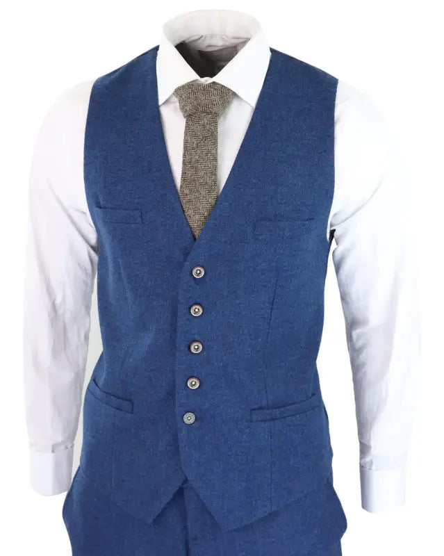 Costume tweed 3 pièces slim fit bleu Orson - Cavani