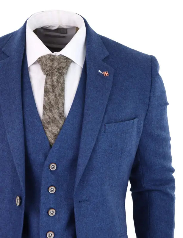 Costume tweed 3 pièces slim fit bleu Orson - Cavani