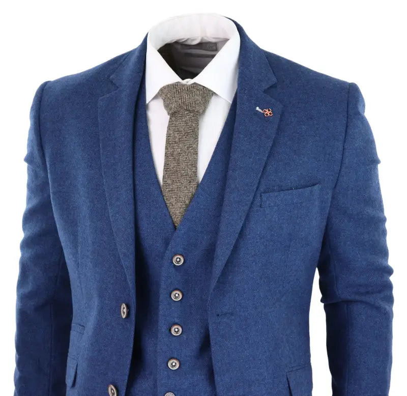 Costume tweed 3 pièces slim fit bleu Orson - Cavani